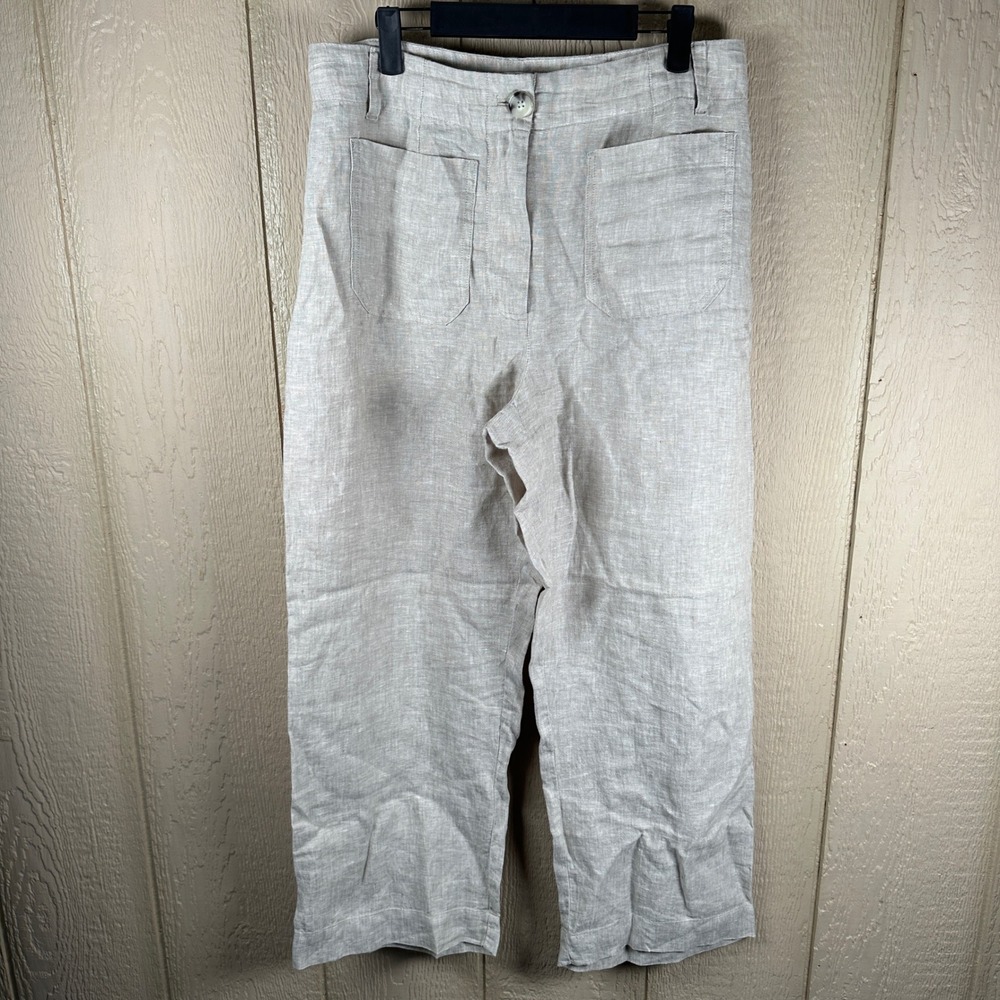 Quince 100% European Linen Patch Pocket Wide Leg Pants Womens 10 Flax Beige Gray